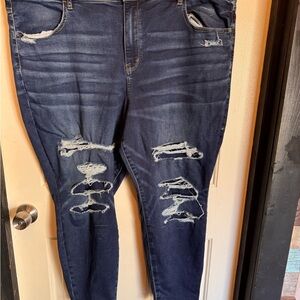 American Eagle Outfitters Dark Blue Distressed Skinny Jeans